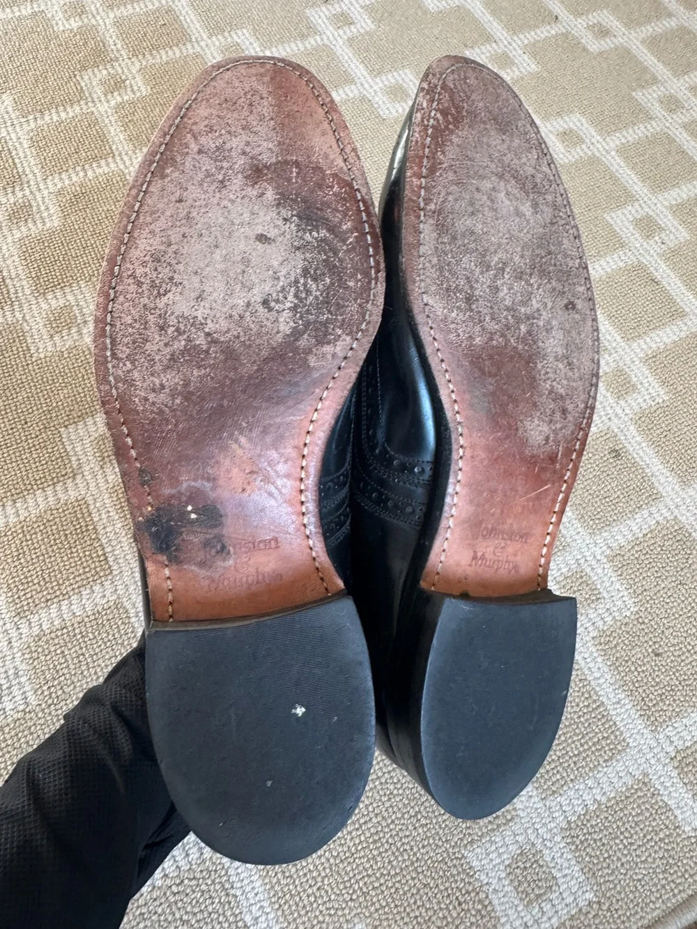 Johnson & Murphy Black Leather Wingtip Oxford Dress Shoes USA Men’s 10